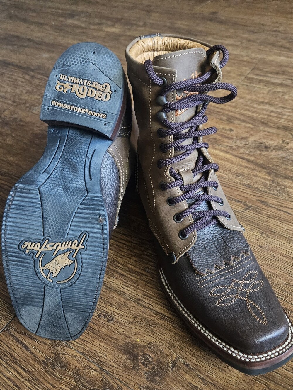 Tombstone Brown Leather Western Lace-Up unisex Boots
